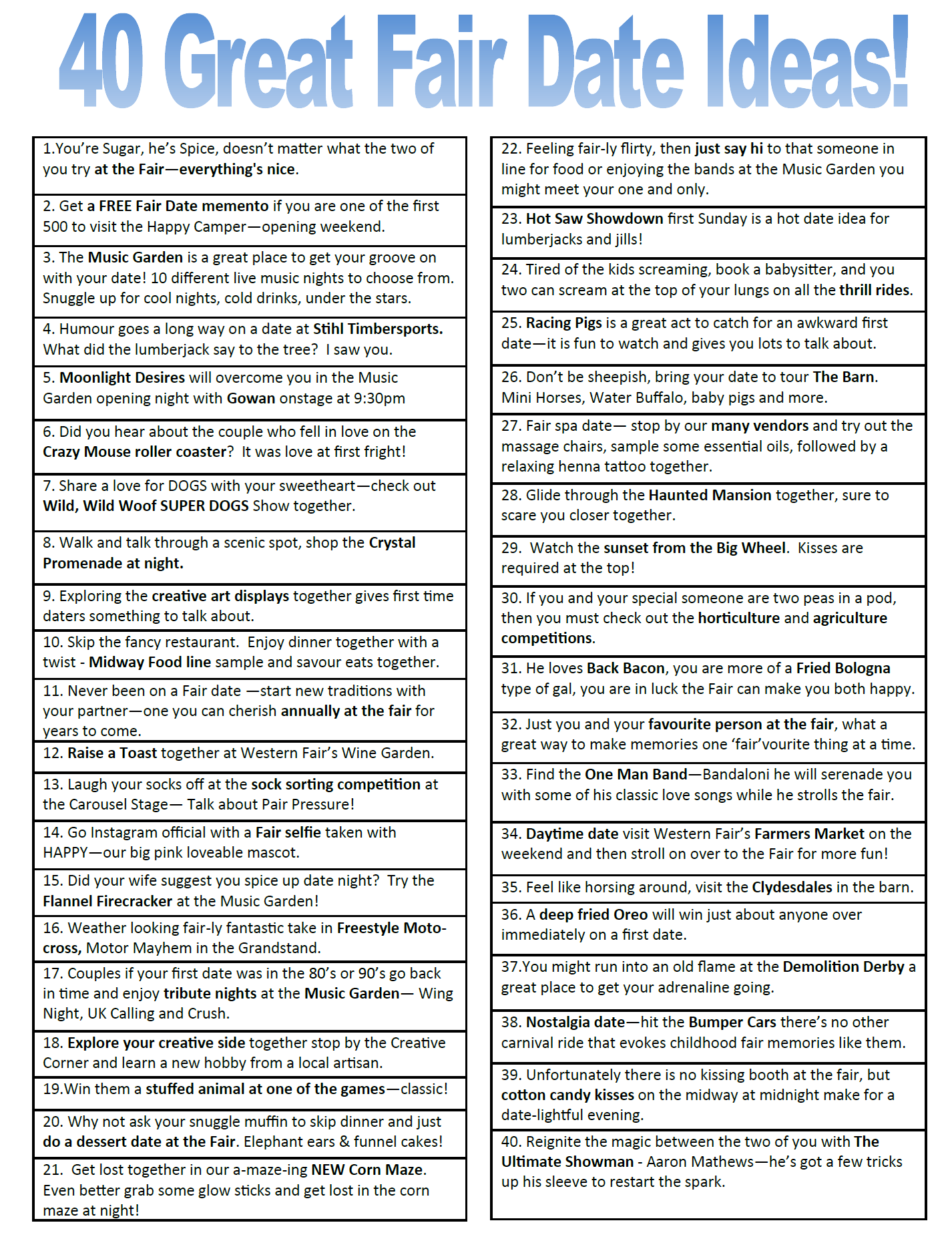 40 Fair Date Ideas